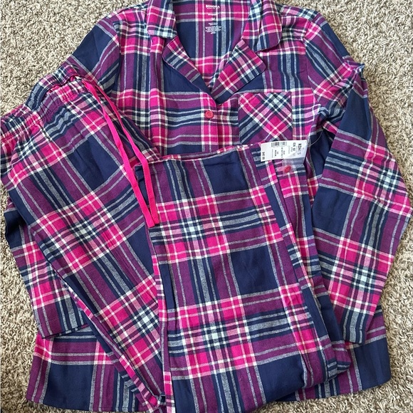 New Women's Sonoma Flannel PJ Set in Pink & Navy Plaid 100%Cotton - Picture 5 of 5
